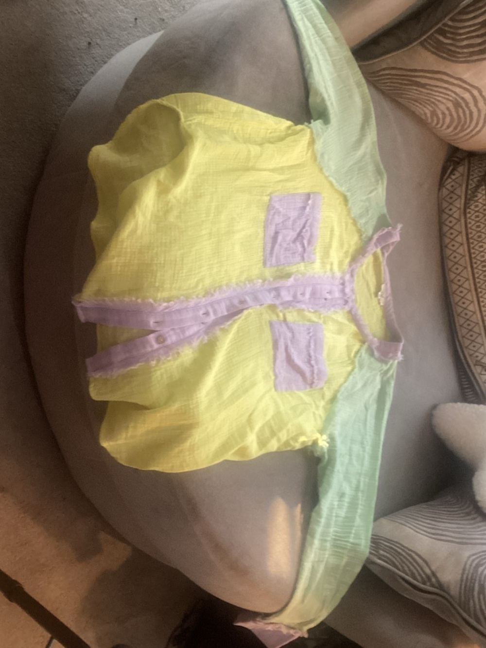easel Pastel Colorblock Button Down Shirt in Yellow, Mint & Lilac